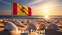 Spain Travel — путешествия по Испании, пляжи, море, ракушки, флаг Испании